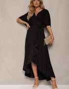wei wei Rochie neagră tip plic cu elastic în talie și șnur decorată cu volane Ceteri