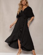 wei wei Rochie neagră tip plic cu elastic în talie și șnur decorată cu volane Ceteri