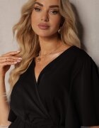 wei wei Rochie neagră tip plic cu elastic în talie și șnur decorată cu volane Ceteri