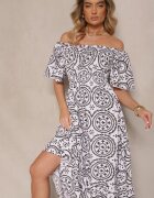 wei wei Rochie Negru-Albă cu croi evazat din bumbac cu imprimeu abstract Ldivena