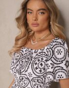 wei wei Rochie Negru-Albă cu croi evazat din bumbac cu imprimeu abstract Ldivena