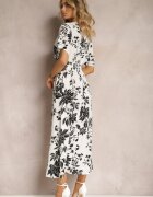 wei wei Rochie petrecută Evazată Alb-Negru cu Imprimeu Floral Mareal