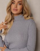 wei wei Rochie Pulover Gri cu Vâscoză și Guler înalt cu Croială mulată Ninnellea