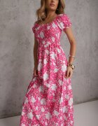 wei wei Rochie Roz Florală Evazată cu partea superioară încrețită Eliseria