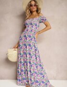 wei wei Rochie spaniolă Violet-Verde cu croi evazat și elastic la decolteu Kaseria