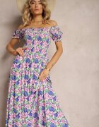 wei wei Rochie spaniolă Violet-Verde cu croi evazat și elastic la decolteu Kaseria