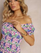 wei wei Rochie spaniolă Violet-Verde cu croi evazat și elastic la decolteu Kaseria