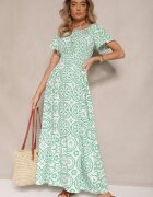 wei wei Rochie Verde-Albă cu croială evazată din bumbac cu imprimeu abstract Ldivena