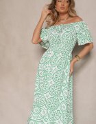 wei wei Rochie Verde-Albă cu croială evazată din bumbac cu imprimeu abstract Ldivena