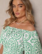 wei wei Rochie Verde-Albă cu croială evazată din bumbac cu imprimeu abstract Ldivena