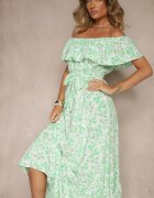 wei wei Rochie Verde Florală cu umerii goi din Bumbac Tiarice