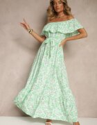 wei wei Rochie Verde Florală cu umerii goi din Bumbac Tiarice