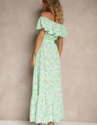 wei wei Rochie Verde Florală cu umerii goi din Bumbac Tiarice