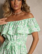 wei wei Rochie Verde Florală cu umerii goi din Bumbac Tiarice