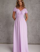 wei wei Rochie Violet din Viscoză cu Elastic în Talie și Decolteu Petrecut Rhoneri