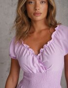 wei wei Rochie Violet din Viscoză cu Elastic în Talie și Decolteu Petrecut Rhoneri