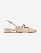 weide Sandale Bej Slingback cu toc mic decorate cu fundițe Remelle