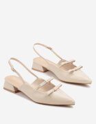 weide Sandale Bej Slingback cu toc mic decorate cu fundițe Remelle