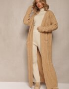 wool fashion Cardigan Bej cu croială lungă neîncheiat cu model împletit Ottimia