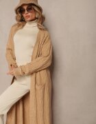 wool fashion Cardigan Bej cu croială lungă neîncheiat cu model împletit Ottimia