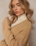 wool fashion Cardigan Bej cu croială lungă neîncheiat cu model împletit Ottimia