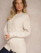 wool fashion Cardigan Bej deschis cu nasturi cu împletitură decorativă Alorinda
