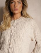 wool fashion Cardigan Bej deschis cu nasturi cu împletitură decorativă Alorinda