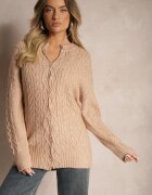 wool fashion Cardigan Bej închis cu nasturi cu împletitură decorativă Alorinda