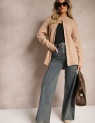 wool fashion Cardigan Bej închis cu nasturi cu împletitură decorativă Alorinda