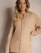 wool fashion Cardigan Bej închis cu nasturi cu împletitură decorativă Alorinda