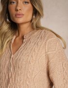 wool fashion Cardigan Bej închis cu nasturi cu împletitură decorativă Alorinda