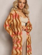 wool fashion Cardigan Bej închis Lejer Deschis cu Imprimeu Geometric Sheshy