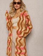 wool fashion Cardigan Bej închis Lejer Deschis cu Imprimeu Geometric Sheshy