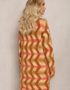 wool fashion Cardigan Bej închis Lejer Deschis cu Imprimeu Geometric Sheshy