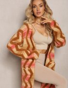 wool fashion Cardigan Bej închis Lejer Deschis cu Imprimeu Geometric Sheshy