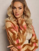 wool fashion Cardigan Bej închis Lejer Deschis cu Imprimeu Geometric Sheshy