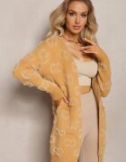 wool fashion Cardigan Bej închis Simplu cu pete Fără închidere Raniwasa