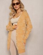 wool fashion Cardigan Bej închis Simplu cu pete Fără închidere Raniwasa