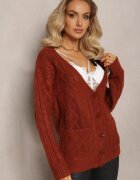 wool fashion Cardigan Bordo Cu nasturi cu Decolteu în V și Model împletit Juessa