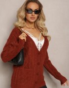 wool fashion Cardigan Bordo Cu nasturi cu Decolteu în V și Model împletit Juessa