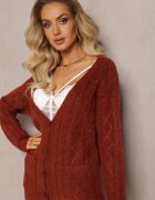 wool fashion Cardigan Bordo Cu nasturi cu Decolteu în V și Model împletit Juessa