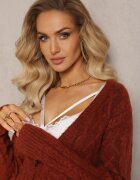 wool fashion Cardigan Bordo Cu nasturi cu Decolteu în V și Model împletit Juessa