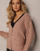 wool fashion Cardigan cu nasturi Bej închis cu Decolteu în V și torsade Juessa