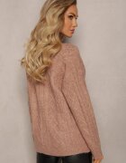 wool fashion Cardigan cu nasturi Bej închis cu Decolteu în V și torsade Juessa