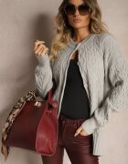 wool fashion Cardigan Gri cu Nasturi cu Împletitură Decorativă Alorinda
