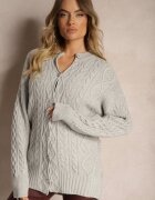 wool fashion Cardigan Gri cu Nasturi cu Împletitură Decorativă Alorinda
