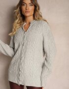 wool fashion Cardigan Gri cu Nasturi cu Împletitură Decorativă Alorinda