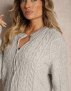 wool fashion Cardigan Gri cu Nasturi cu Împletitură Decorativă Alorinda