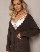 wool fashion Cardigan Maro încheiat cu decolteu triunghiular și tricotaj împletit Juessa