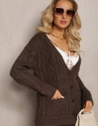 wool fashion Cardigan Maro încheiat cu decolteu triunghiular și tricotaj împletit Juessa